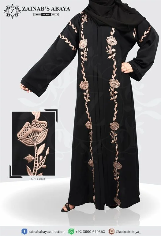 Front Open Gown Abaya Front Open Gown Abaya in Nida fabric with elegant embroidery