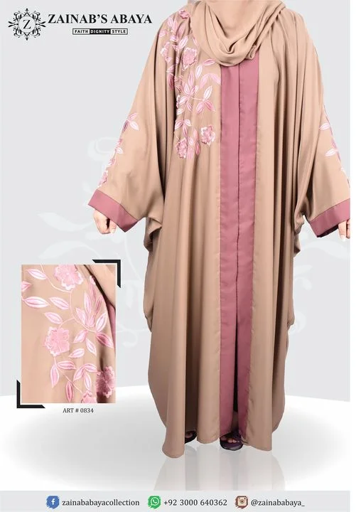 Butterfly Abaya New Color Front Open Butterfly Abaya with embroidery on front and sleeves