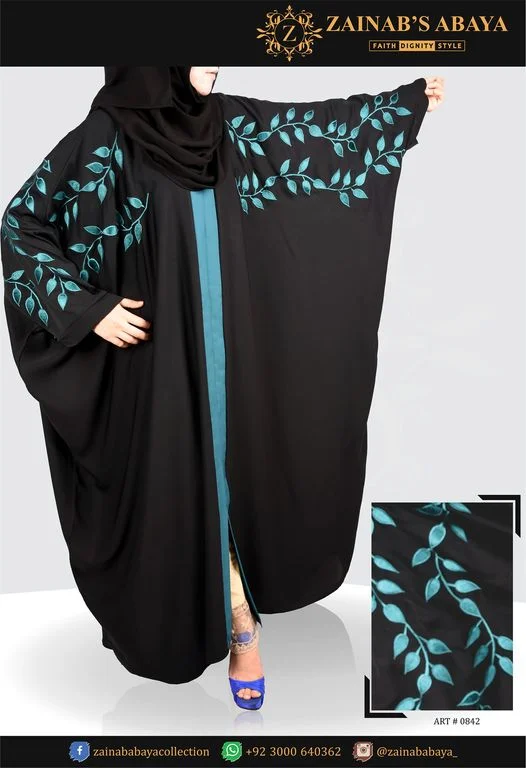 New Front Open Butterfly Abaya with embroidered sleeves