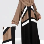 Front open gown abaya with a chiffon staller, offering a sleek and elegant design.