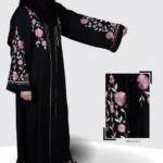 Nida front open abaya with intricate embroidery, offering a stylish and modest design.
