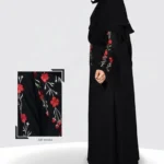 Nida front open abaya with intricate embroidery, offering a stylish and modest design.