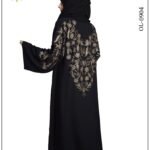 Nida gown abaya in queen style with intricate embroidery on the back and sleeves, offering a regal and elegant design.