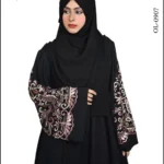 Nida umbrella abaya with stylish Arabic embroidery on the back and sleeves, offering a flowing and elegant design.