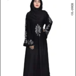 Umbrella abaya with intricate Turkish embroidery on the front and sleeves, offering a stylish and elegant design.