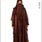 Nida front open triple abaya with a layered design, offering a stylish and modest look.