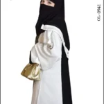 Nida front open gown abaya with dotted embroidery on the front and sleeves, offering a stylish and modest design.