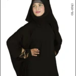 Black kaftan abaya with elegant embroidery on the sleeves, offering a stylish and modest design.