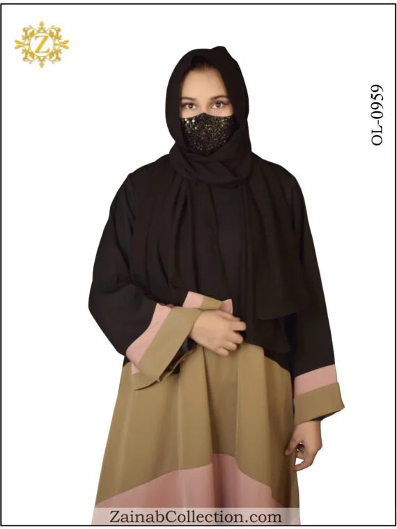 Plain Maxi Abaya, Abaya Plain Maxi Abaya with a two-color combination, offering a modest and stylish design.