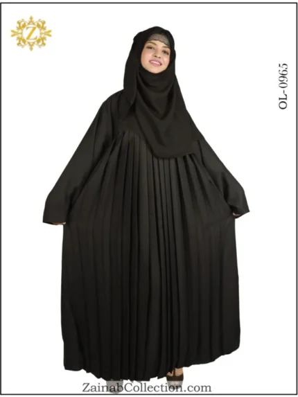 Zainab maxi abaya with pleated design, offering a modest and stylish look.