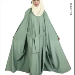 Plain maxi abaya with kaftan overlay, offering a simple and elegant design.