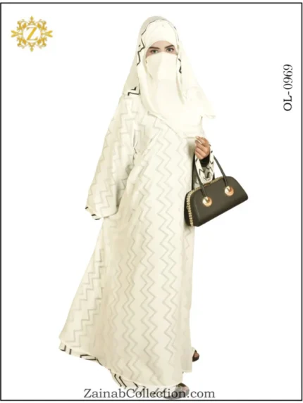 New Zainab double chiffon abaya with a flowing and elegant design, perfect for special occasions.