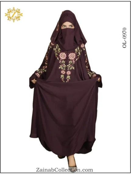 Butterfly abaya with elegant embroidery in Nida fabric, offering a flowing and modest design.