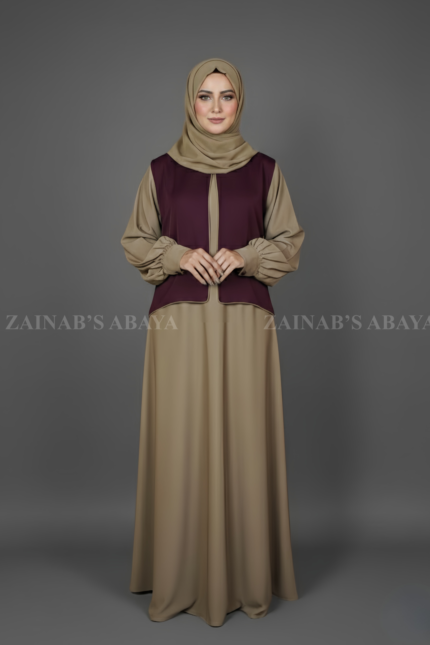 Nida maxi abaya in waistcoat style, offering a modern and modest design with a layered look.