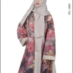Nida front open gown abaya with stylish printed design, offering a modern and modest look.