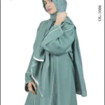 Nida front open gown abaya with piping details and V-neck style, offering a sleek and modern look.