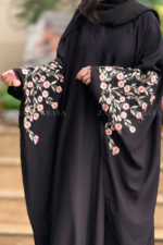 New Nida Butterfly Abaya Hand Made Machine Embroidery On Sleeves – 0443 - Image 2