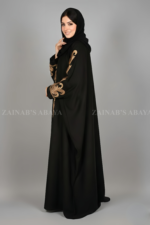 New butterfly abaya with intricate embroidery on one side of the front and sleeves, offering a stylish and modest design.