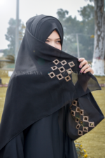 Black Front Open Gown Abaya with a matching scarf