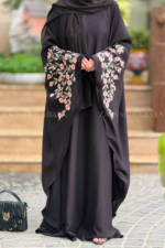 New Nida Butterfly Abaya Hand Made Machine Embroidery On Sleeves – 0443 - Image 4