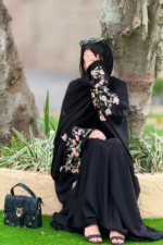 New Nida Butterfly Abaya Hand Made Machine Embroidery On Sleeves – 0443 - Image 5