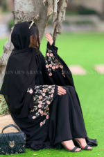 New Nida Butterfly Abaya Hand Made Machine Embroidery On Sleeves – 0443 - Image 6