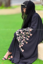New Nida Butterfly Abaya Hand Made Machine Embroidery On Sleeves – 0443 - Image 7