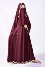 Umbrella Gown Abaya with stylish embroidery crafted in nida korean fabric and a matching scarf in chiffon fabric.