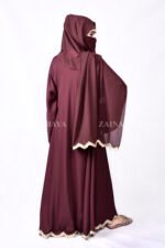 Umbrella Gown Abaya with stylish embroidery crafted in nida korean fabric and a matching scarf in chiffon fabric.