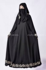 Umbrella Abaya in Nida Korean Fabric with Embroidery at bottom and sleeves borders.
