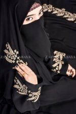 Umbrella Abaya in Nida Korean Fabric with Embroidery at bottom and sleeves borders.