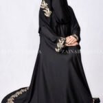 Umbrella Abaya in Nida Korean Fabric with Embroidery at bottom and sleeves borders.
