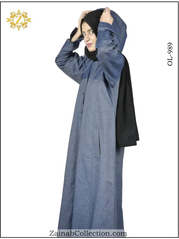 Huddy abaya made from denim fabric, offering a casual and stylish look.
