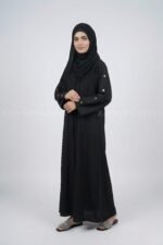 Nida front open gown abaya with a sleek and elegant design, perfect for modern modest fashion.