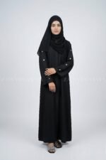 Nida front open gown abaya with a sleek and elegant design, perfect for modern modest fashion.