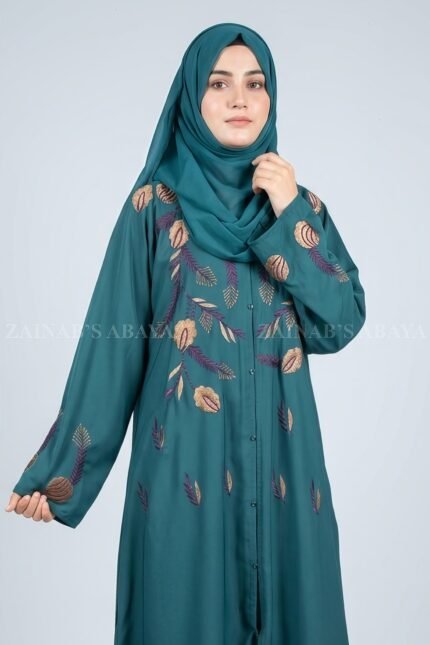 Front Open Gown Abaya with embroidery on front and sleeves cuffs