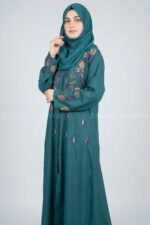 Front Open Gown Abaya with embroidery on front and sleeves cuffs