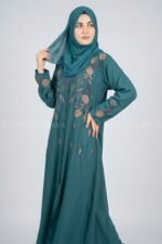 Front Open Gown Abaya with embroidery on front and sleeves cuffs