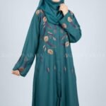Front Open Gown Abaya with embroidery on front and sleeves cuffs
