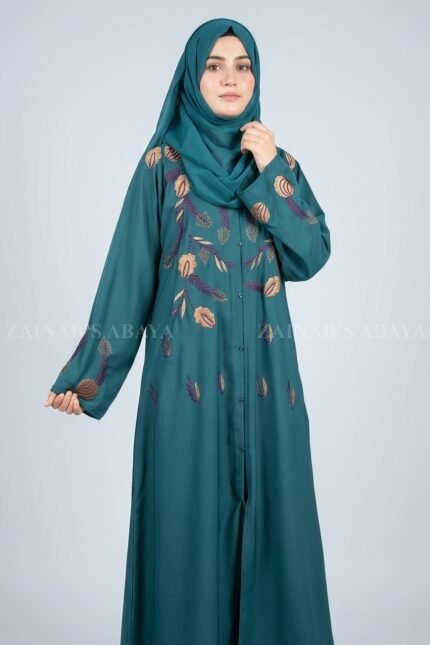Front Open Gown Abaya with embroidery on front and sleeves cuffs