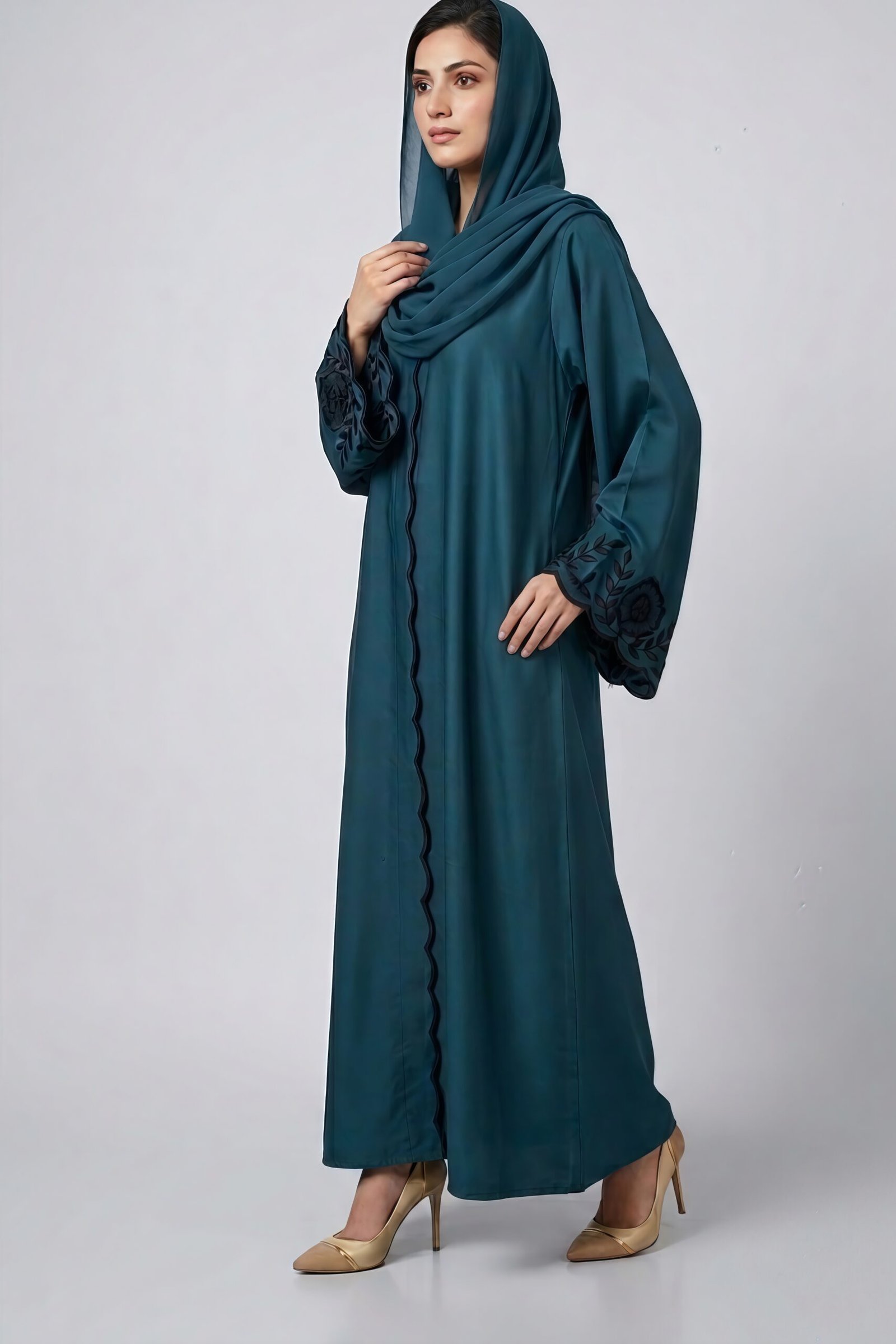 IMG_3193 Nida Color Front Open Gown Abaya Embroidery Work On Cuff – 0793 - Image 1