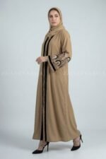 Nida Color Front Open Gown Abaya Embroidery On Sleeves – 0831 - Image 3