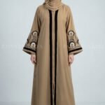 Nida Color Front Open Gown Abaya Embroidery On Sleeves – 0831