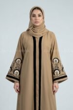 Nida Color Front Open Gown Abaya Embroidery On Sleeves – 0831 - Image 2