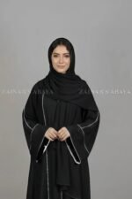 Front Open Abaya in Black Color with a matchings scarf