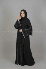 Front Open Abaya in Black Color with a matchings scarf
