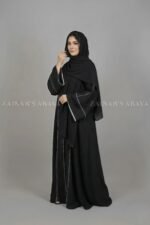 Front Open Abaya in Black Color with a matchings scarf