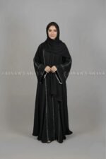 Front Open Abaya in Black Color with a matchings scarf