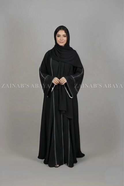 Front Open Abaya in Black Color with a matchings scarf