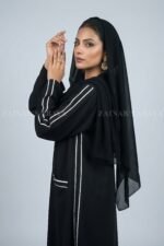 Maxi Abaya for women in black color with a matching scarf in chiffon fabric.